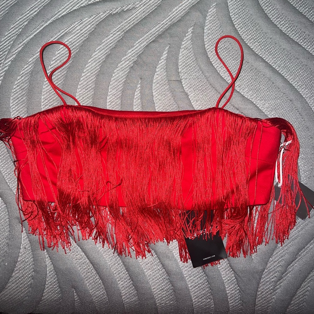 Forever 21 Red Woven Crop Top